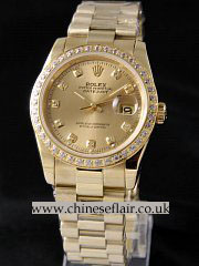 Replica Rolex DateJust Automatic Diamond bezel Gold Watch